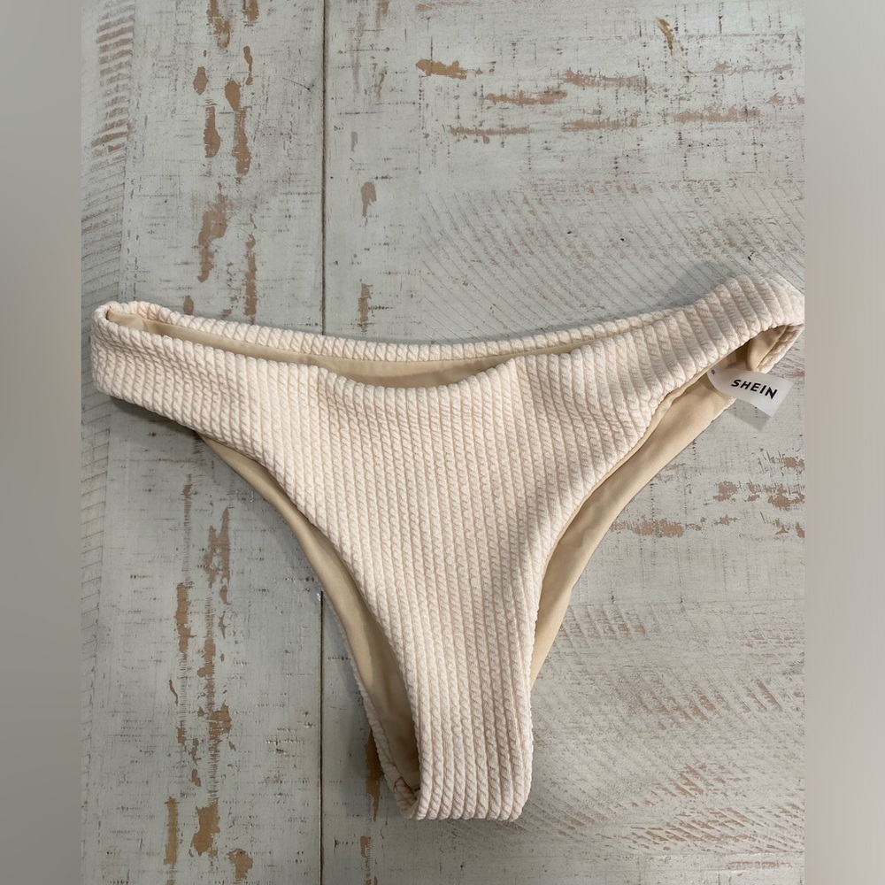 Cream Shein Cheeky Bathing Suit Bottom